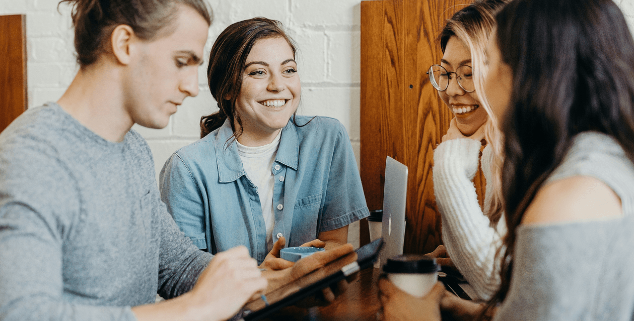 group of people discussing work